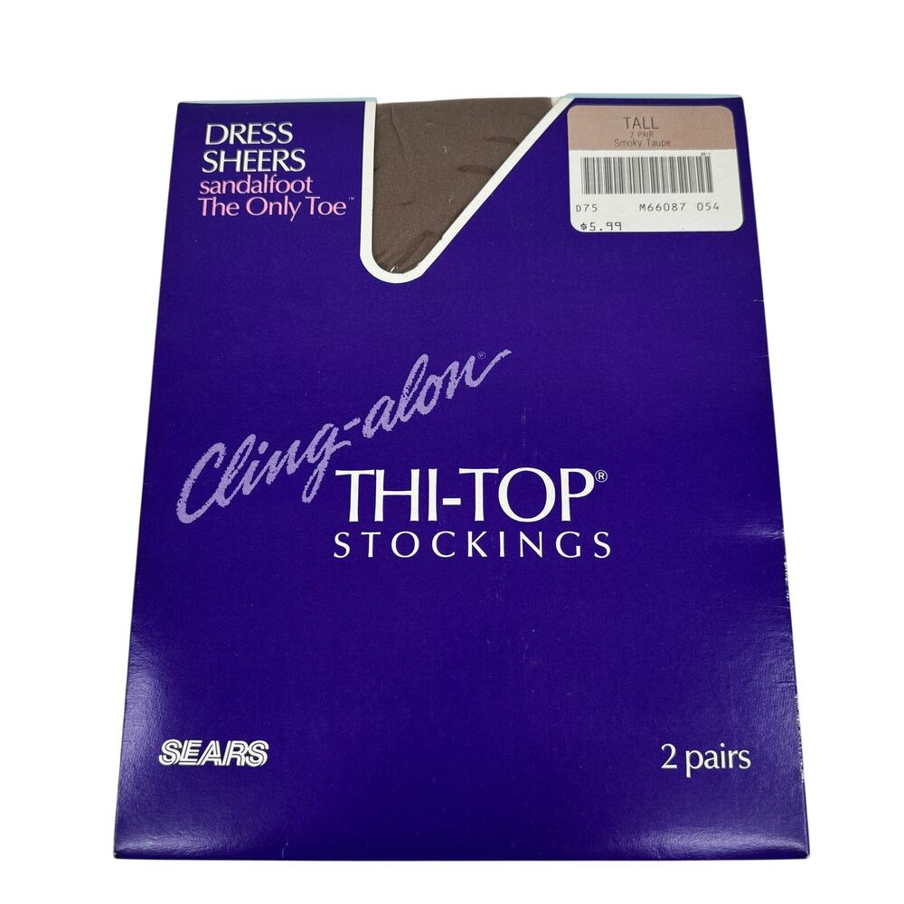 Vintage Sears Cling-Alon Thigh High Stockings Size Tall Smoky Taupe One Pair
